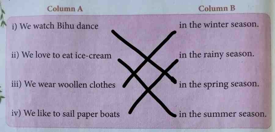 b) Read and match column A with column B : Class 3 English Lesson 1 Clouds | Class 3 English Question Answer | Assam Board