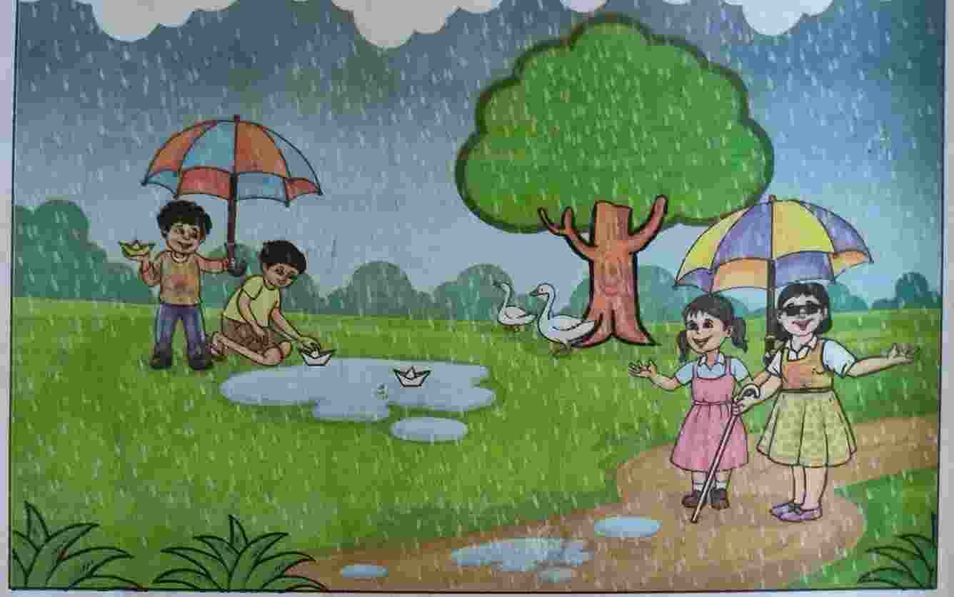 6. Look at the picture of a rainy day. Say what you can see in the picture: Class 3 English Lesson 1 Clouds | Class 3 English Question Answer | Assam Board