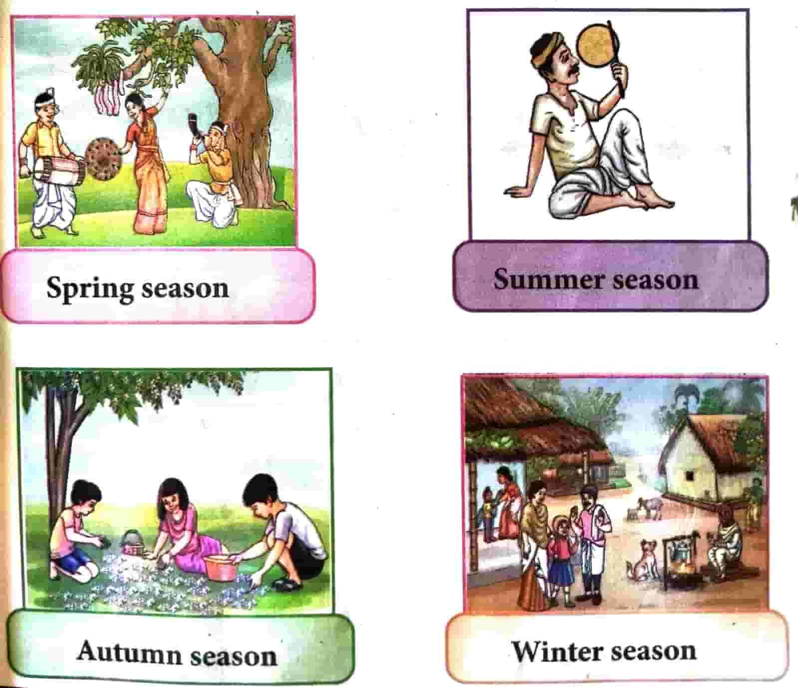 18. a) Look at the pictures. Each one is a picture of a particular season: Class 3 English Lesson 1 Clouds | Class 3 English Question Answer | Assam Board